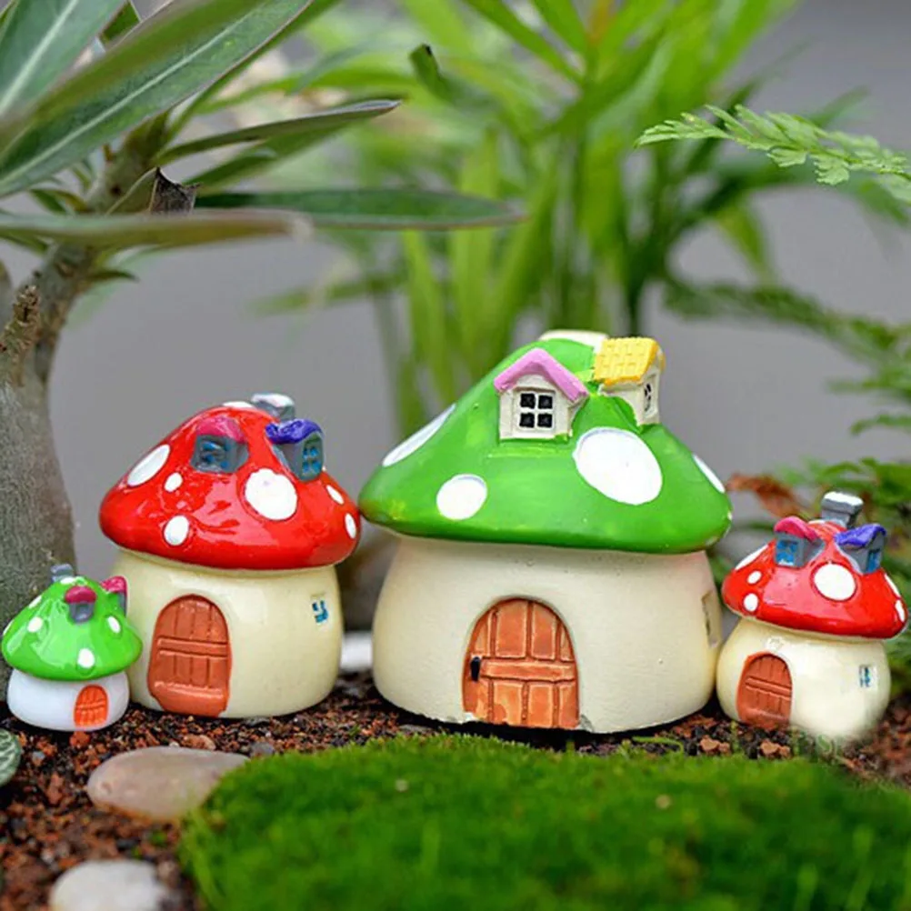Mushroom house Resin Fairy Garden Craft Decoration 3 Sizes Miniature Micro Gnome Terrarium Mediterranean house Castle Gift