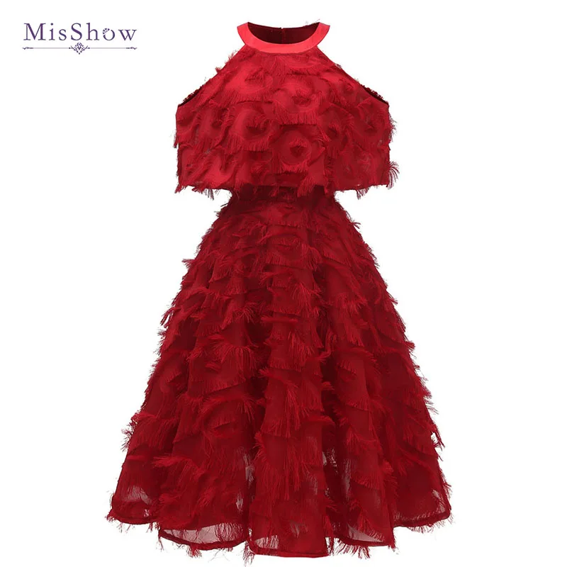 Robe De Soiree с бахромой; женская обувь со скрытыми сексуальные коктейльные платья с открытыми плечами Выпускные платья Burgundy розовое ТРАПЕЦИЕВИДНОЕ ПЛАТЬЕ вечерние торжественное платье