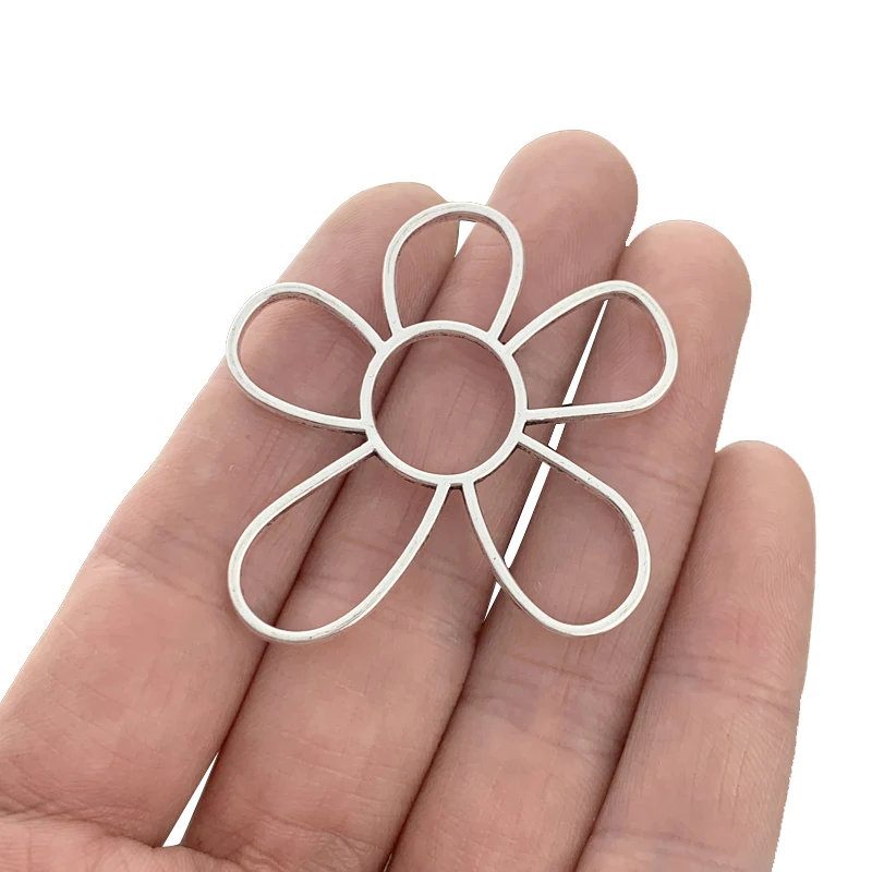 

10 x Antique Silver Color Double Sided Large Hollow Open Flower Charms Pendants for Necklace Jewelry Making Accessories 41x41mm