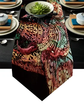 

Africa Indian Elephant Bohemia Table Runner Table Flag Home Party Decorative Tablecloth Table Runners for Wedding