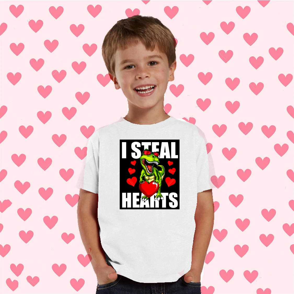 

Dinosaur Steal Hearts Valentines Day Funny Boys Girls Kids T-Shirt I Steal Hearts Funny Dinosaur Unisex Gift T-Shirt KIDS SHIRT