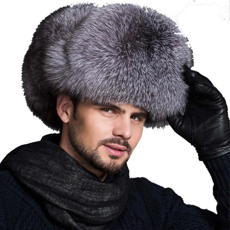 

New Men Outdoor Windproof Winter Natural Real Fox Fur Bombers Hats Quality Raccoon Fur Cap Man Luxury Real Sheepskin Leather Hat