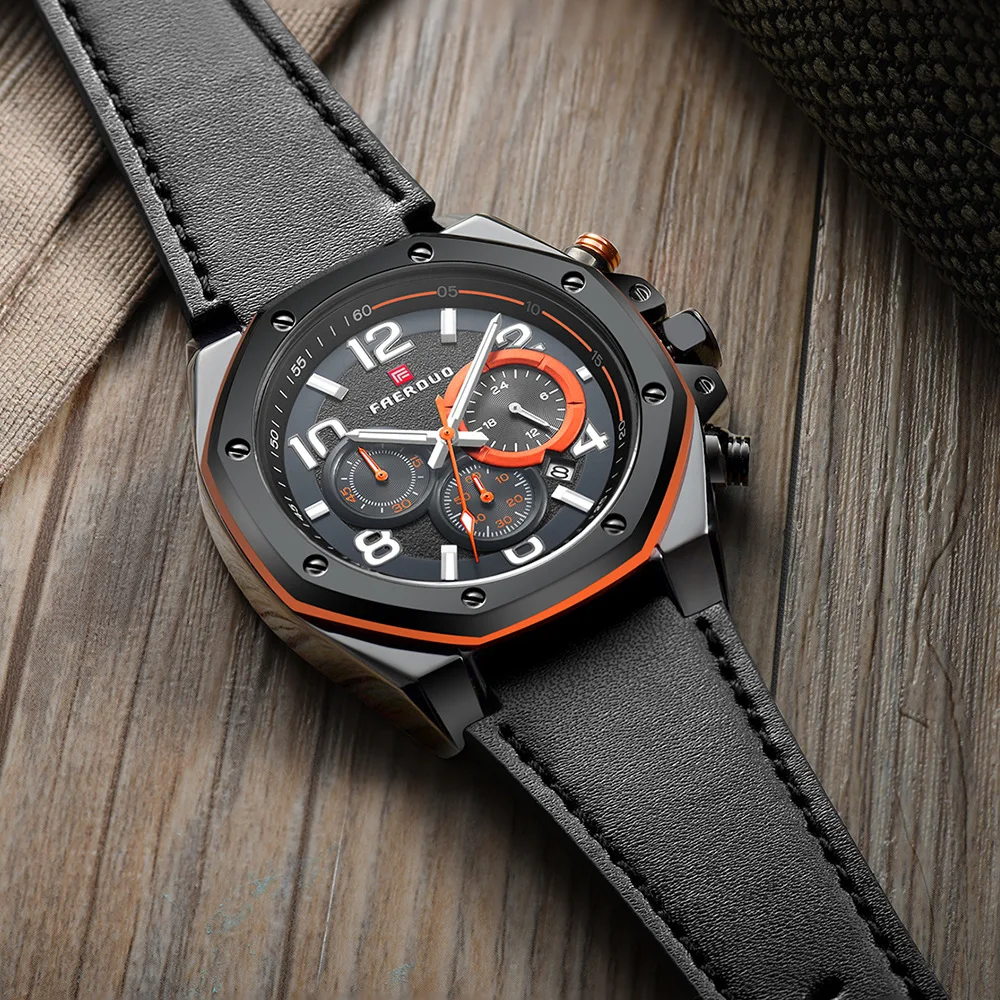 

Trend Hot Sales Quartz Business Multi-functional Men's Watch Calendar Waterproof Night Light Leather Watch Strap F8231