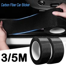 Pegatina impermeable de fibra de carbono 3D para coche, tira protectora antiarañazos para puerta de automóvil, 5 M y 3M
