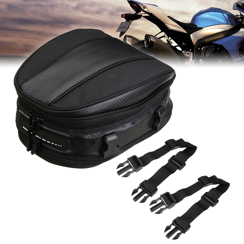 

1PC Black Motorcycle Rear Tail Back Seat Saddle Bag Helmet Pack Shoulder Carry Bags Waterproof Oxford Cloth For Off-road Scooter