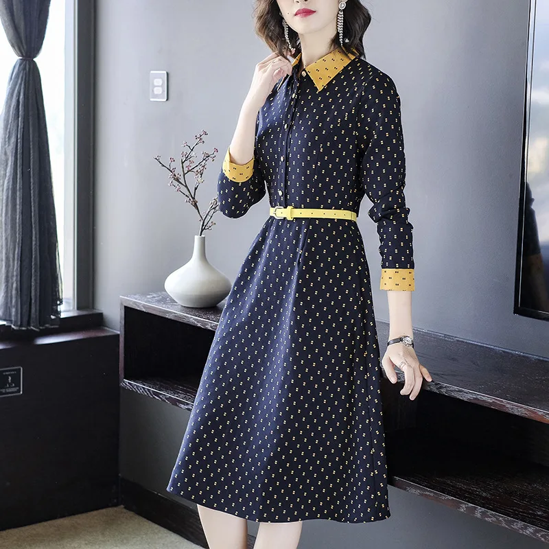 

Photo Shoot French Vintage Floral-Print Dress Female Autumn 2019 New Style Hepburn Wind Elegant Medium-length Skirt