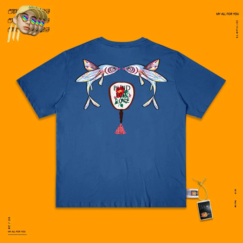 Бренд Tide, лаконичная футболка с короткими рукавами Ukiyoe Koi Fish Sensu, футболка с фруктовым принтом для влюбленных