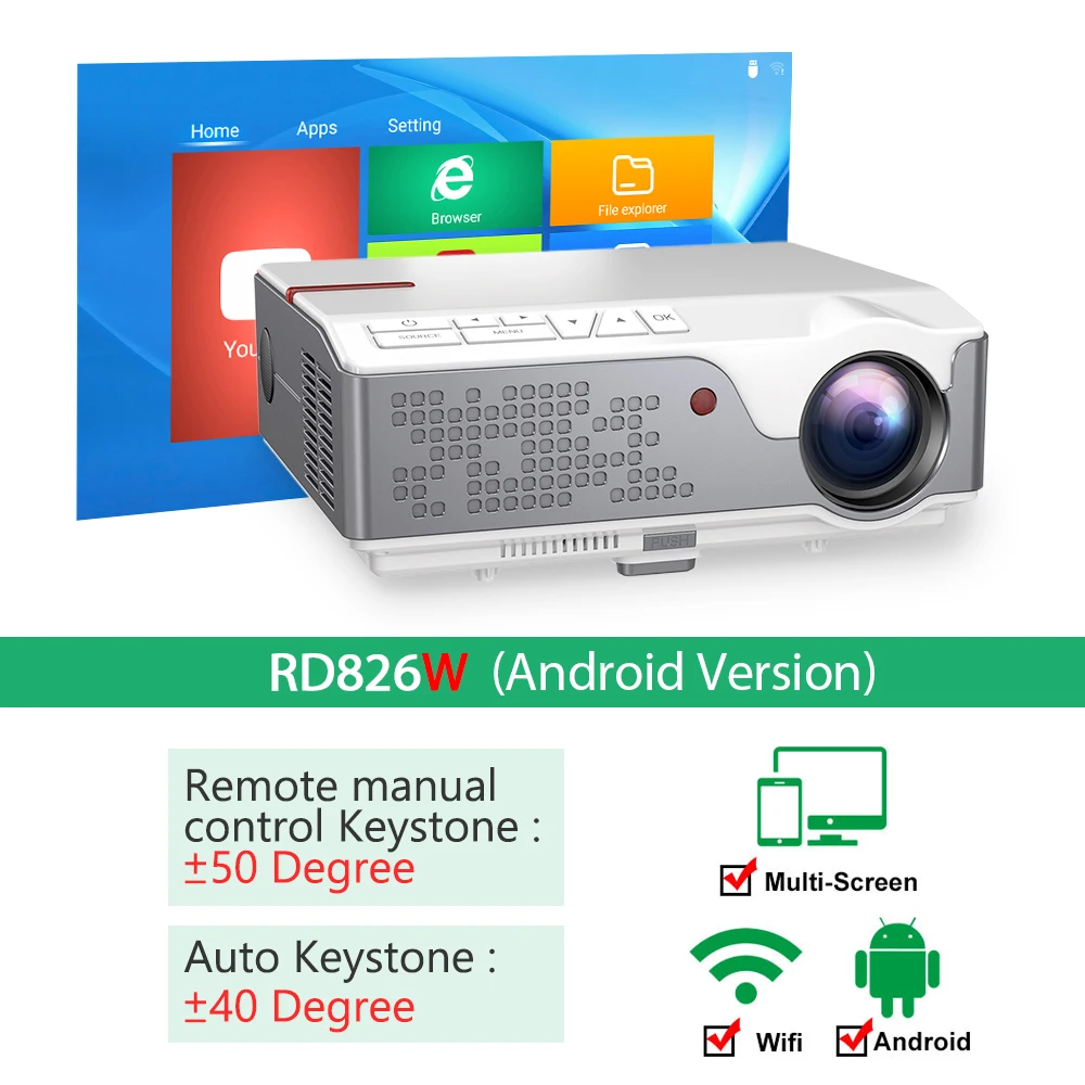 Rigal RD826 Full HD LED WIFI Android Projector Phone 7000 Lumens Native 1920 X 1080P 3D Home Theater Digital Keystone Beamer 