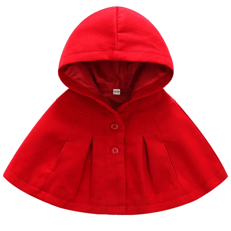 

Spring And Autumn New Style Baby Girls 0-3-Year-Old Red Double Layer Woolen Cloak Classic Style Hooded Bow Mantle