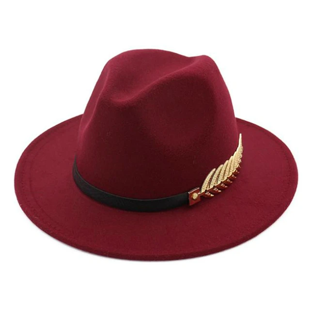 Showersmile Burgundy Women Fedora Hat 