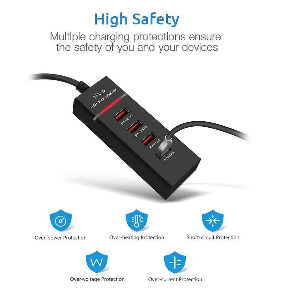 Мульти 4 порта USB для путешествий, походная Зарядка для телефона 5V 3A Быстрая зарядка для телефонов EU/US plug 1,5 m