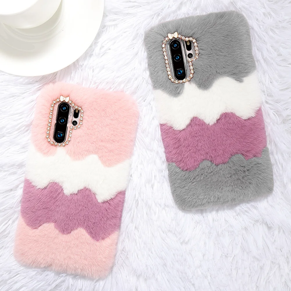 

LAPOPNUT for HUAWEI P30 Pro P30 Lite Nova 4e Mate 20 Pro Mate 20 Lite P20 Pro Diamond Stuffed Warm Furry Plush Back Cover Case