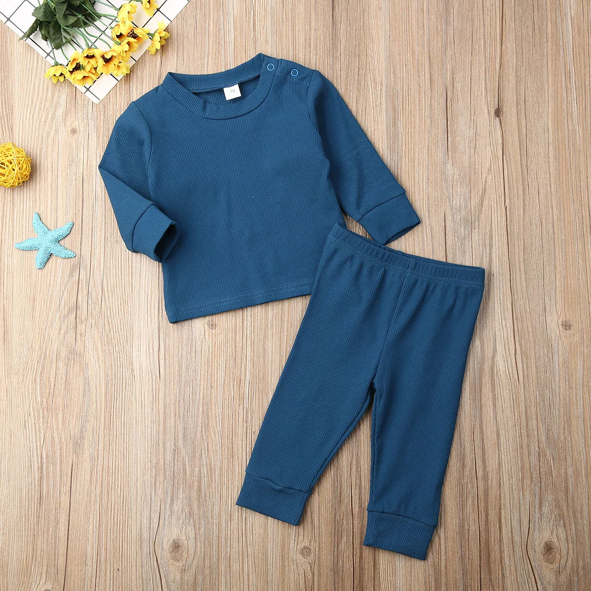 LOOZYKIT/2 предмета, Одежда для новорожденных, одежда для детей и малышей, Весенняя трикотажная однотонная одежда с длинными рукавами для мальчиков и девочек Комбинезон, боди, комплект со штанами