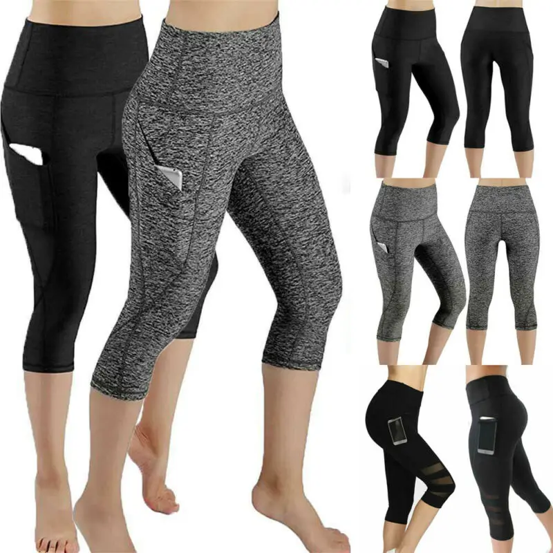 Women High Waist Yoga Pants Capri Pockets Fitness Gym Stretch 3/4 Mesh Leggings Workout Gym Clothing Sportswear Women High Waist Yoga Pants Capri Pockets Fitness Gym Stretch 3/4 Mesh Leggings Workout Gym Clothing Sportswear
