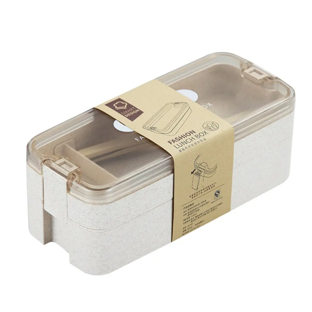 900 мл 3 слоя Ланч-бокс Пшеничная солома нетоксичные Бенто-коробки микроволновая посуда контейнер для хранения еды школьный Ланчбокс - Цвет: Бежевый