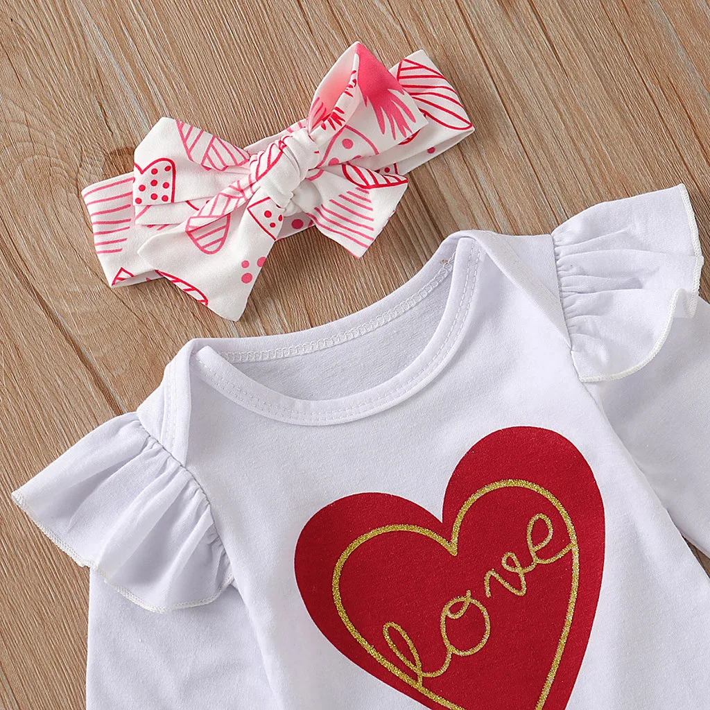 Комбинезон с надписью на День святого Валентина для новорожденных и штаны с принтом сердца Одежда для маленьких девочек модный комплект одежды с длинными рукавами