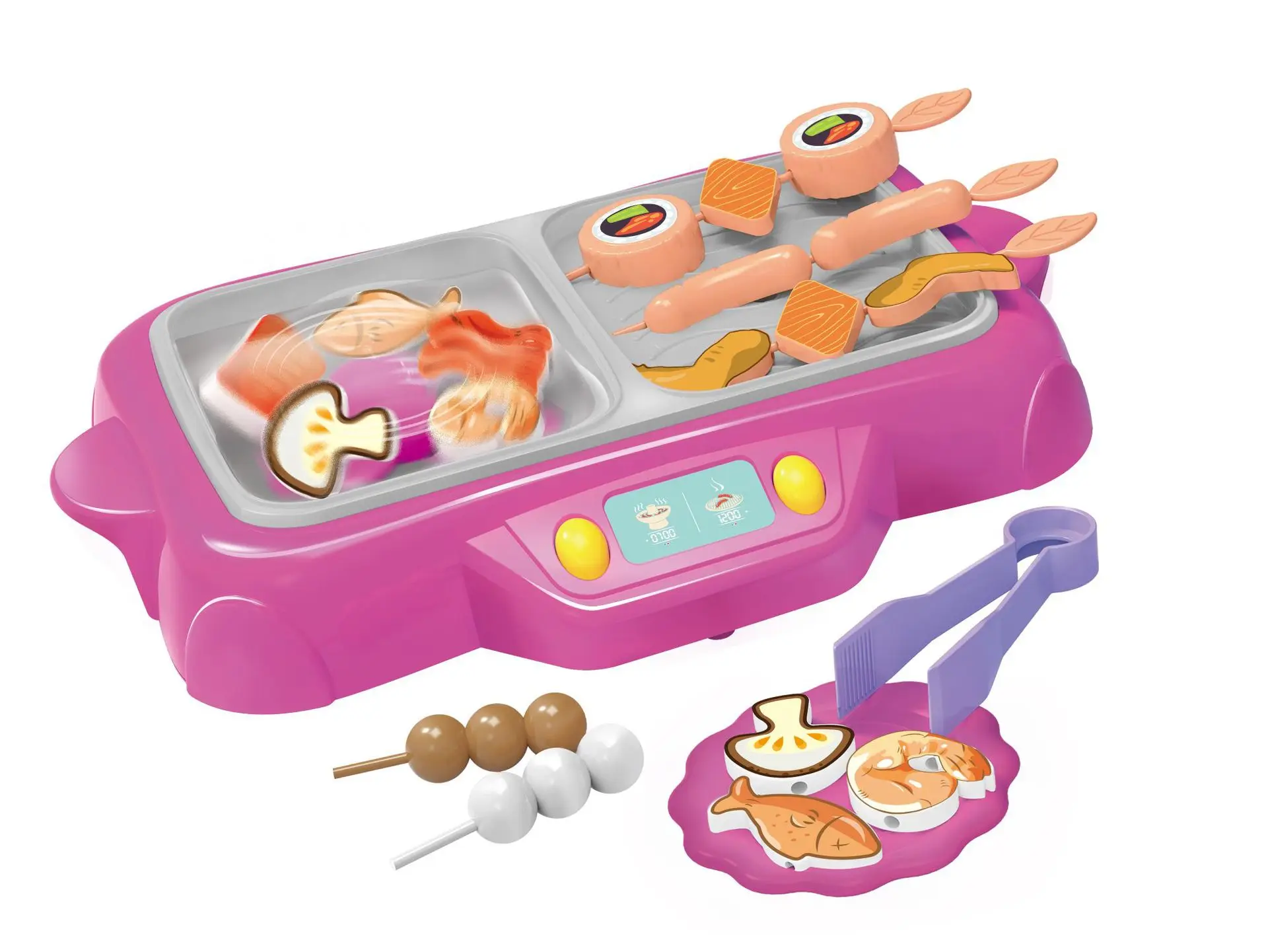 Qc7b Electric Model Rotating Hot Pot with Ring+ Barbecue Grills out Fog Feature Kitchen Play House Toys