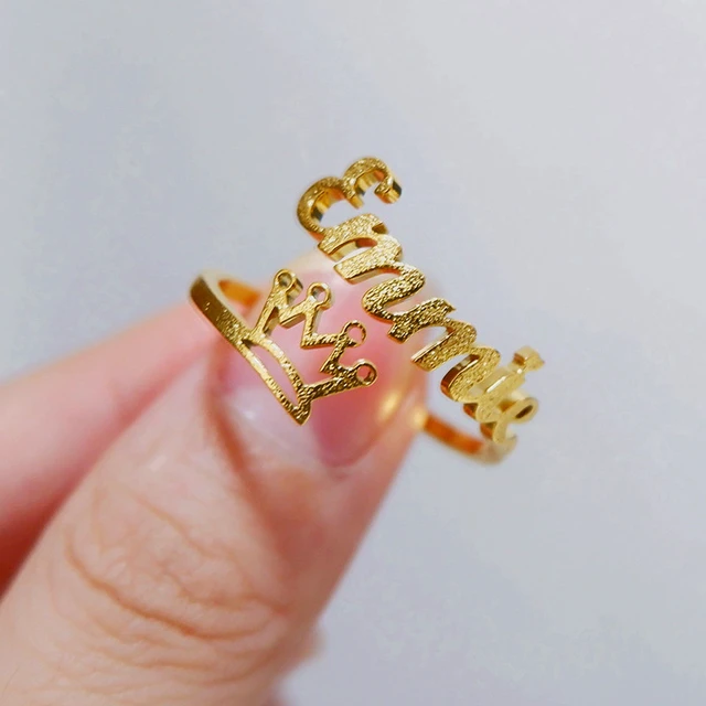 العرف اسم خاتم تاج متجمد الذهب الفولاذ المقاوم للصدأ شخصية خاتم محفورة الأحرف  الأولى خواتم للنساء