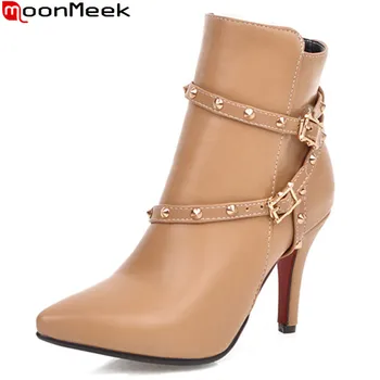 

MoonMeek plus size 34-48 fashion ankle boots women pointed toe zip high heels prom boots buckle elegant autumn winter boots 2020