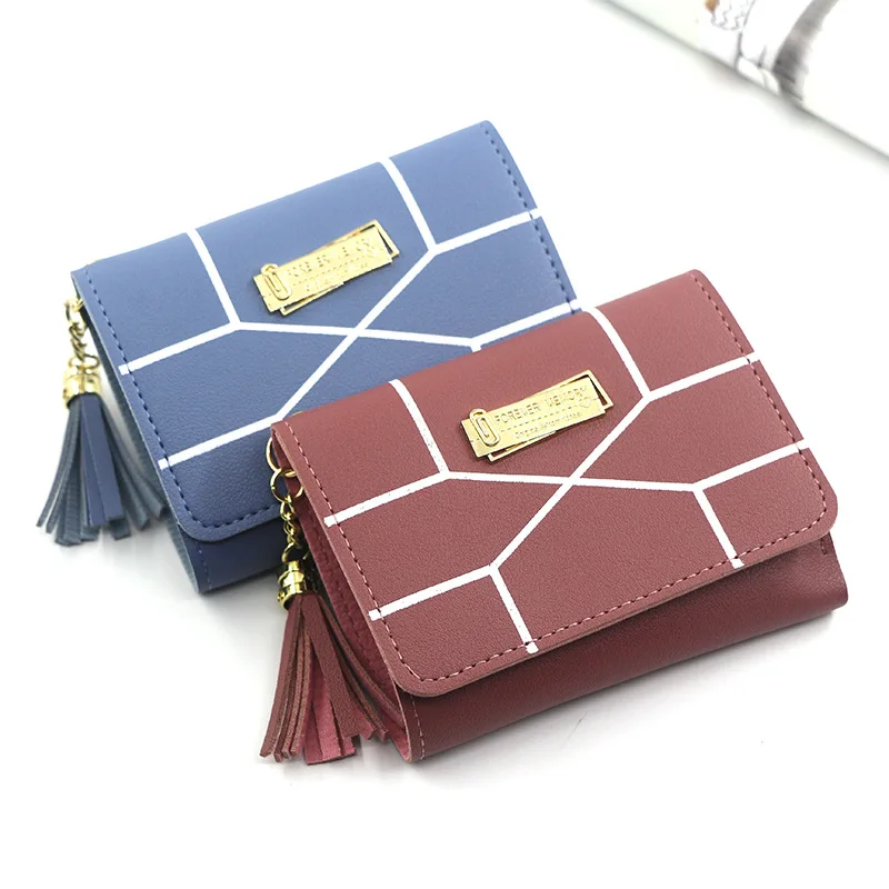 

Wholesale Women Wallet Tassel Card Wallet Classical Retro Lattice Coin Purse Id Photo Card Bus Card Bank Card Credit Card Wallet