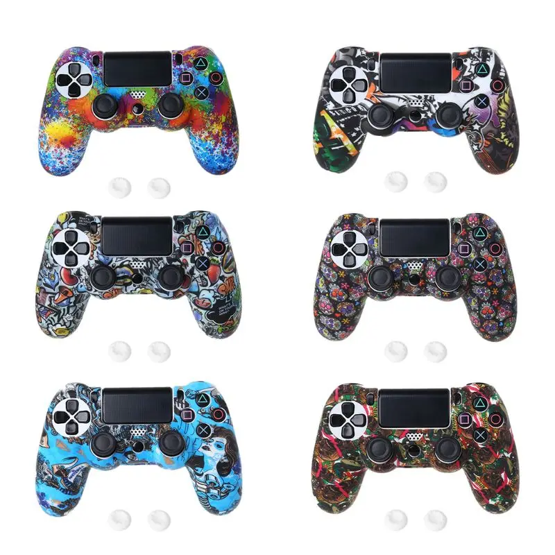 

1Set Star Skull Case Silicone Protective Cover with Joystick Cap for PS4 Handle