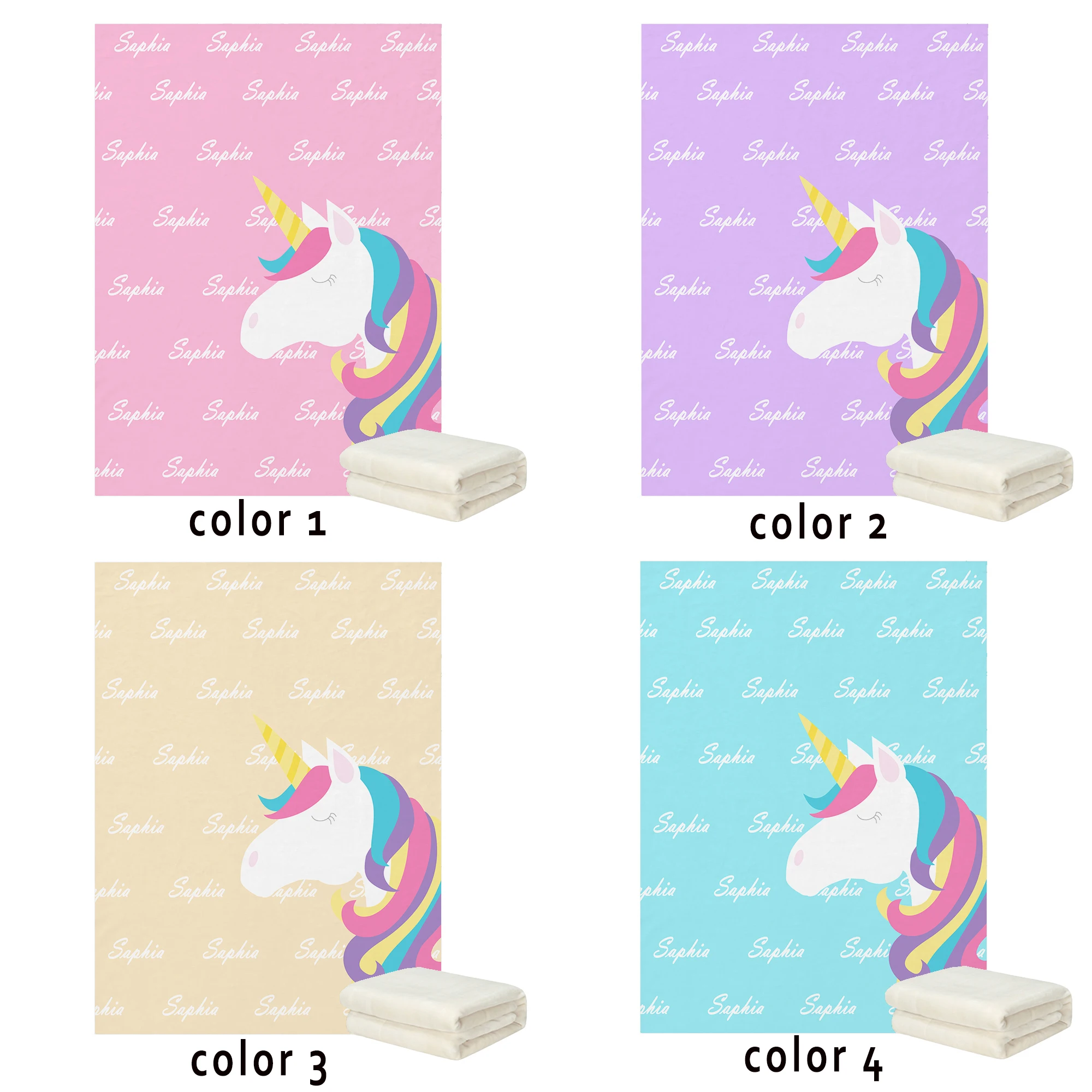 

LVYZIHO Cute Unicorn Pink/Blue/Purple/Yellow Customized Name Baby Blanket - 30x40 / 48x60 / 60x80 Inches - Fleece Blanket