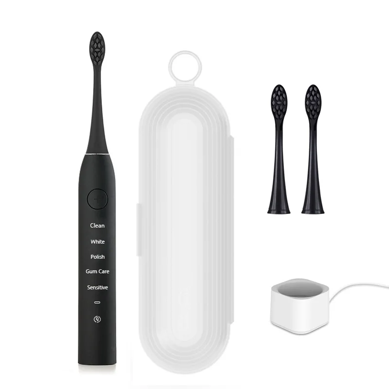 Waterproof Electric Toothbrush Cleaning Whitening USB Charging Sonic Toothbrush with DuPont Heads - Цвет: Black