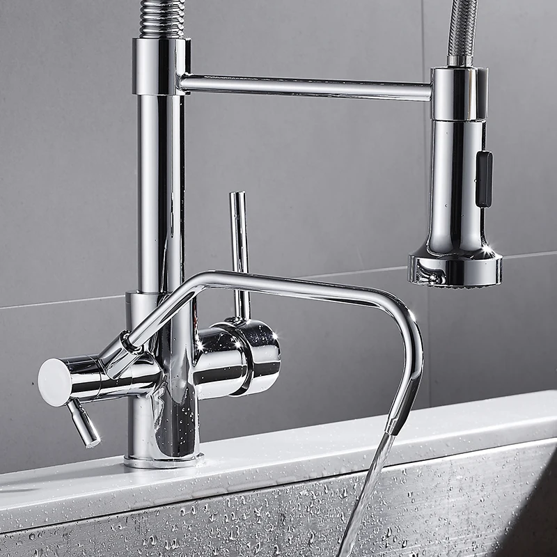 Kitchen Faucets Pull Down Hot Cold Water Filter Tap for Kitchen Three Ways Sink Mixer Kitchen Faucet Chrome Finished ELK9133