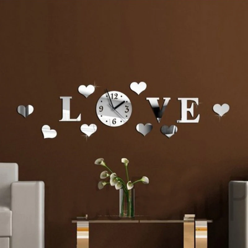 

3D DIY Decoration LOVE Stereo Creative Acrylic Clock Living Room Mirror Wall Sticker Alphabet English letters Home Decoration