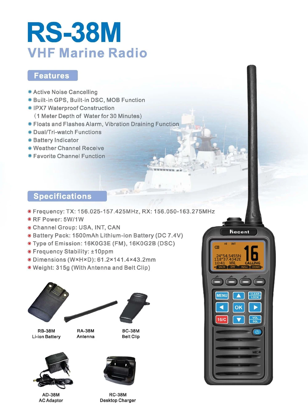 С gps морская радиостанция диапазона VHF RS-38M IP67 Водонепроницаемый Поплавок Walkie Talkie Tri-watch 156,025-157,425 МГц приемопередатчик двухстороннее радио