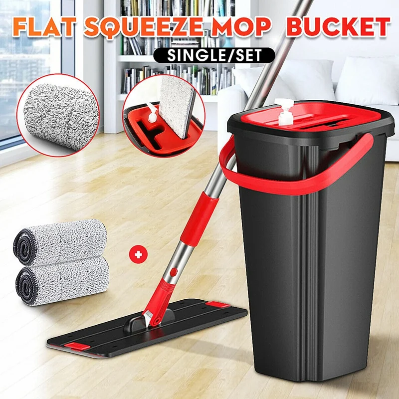 

Handfree Flat Floor Mop and Bucket Set Wringing Cleaning System Home Wash & Dry