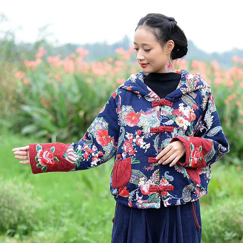 

2017 Ancient Embroidered Doll New Style Ethnic-Style WOMEN'S Dress Winter Cotton-padded Clothes Cotton Linen Embroidery Short Co