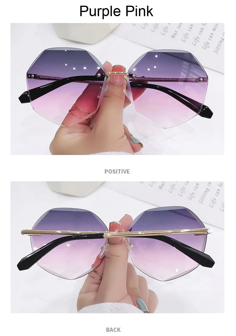 rectangle sunglasses Retro Rimless Round Sunglasses Women Metal Gradient Sun Glasses Lady Vintage Designer Cutting Lens Frameless Shades Oculos big sunglasses