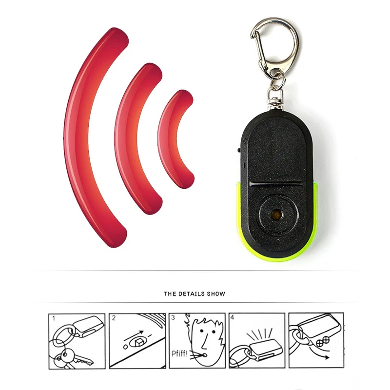 

FORNORM Whistle Metal Key Finder Flashing Beeping Remote Lost Key Finder Locator Key Ring With LED Light For Home Living Room