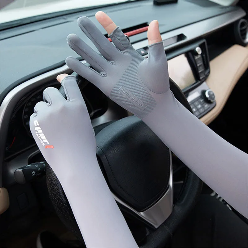 Five-fingers Ice Arm Sleeves Sun Protective Breathable 50CM Arm Warmer Outdoor Sport Riding Running Cool Silk Arm Sleeve Drop