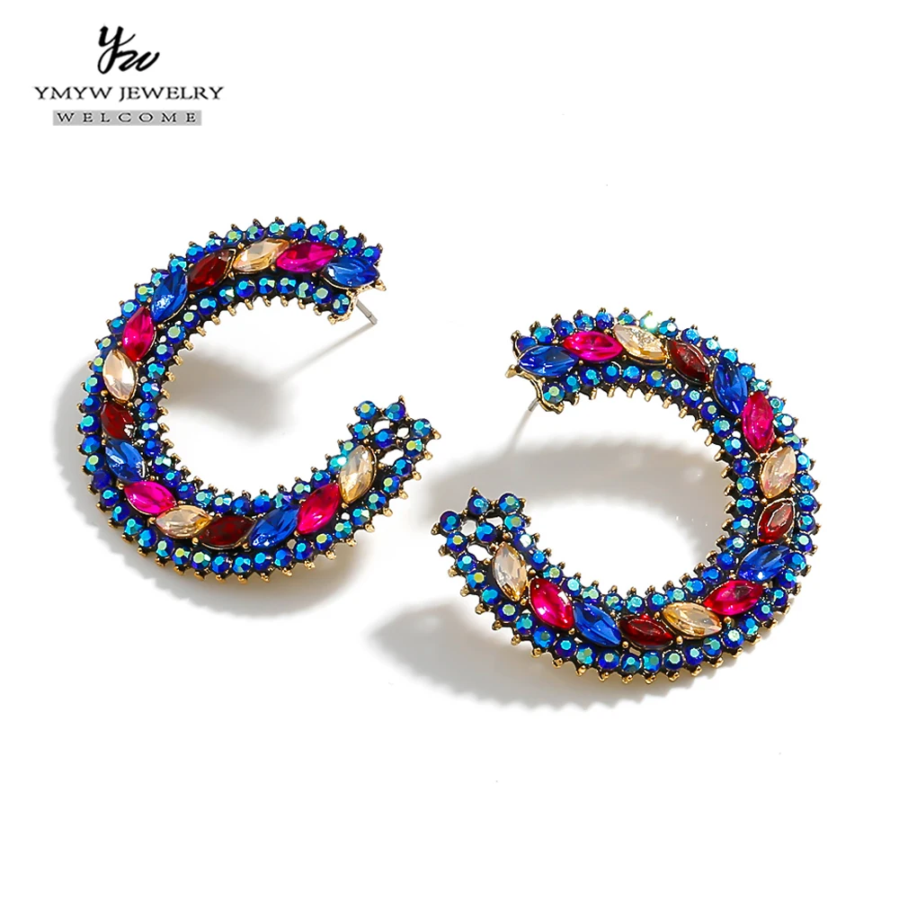 YMYW винтажные Кристальные массивные круглые серьги-гвоздики, роскошные геометрические очаровательные модные стразы, серьги Brincos для женщин, ювелирные изделия
