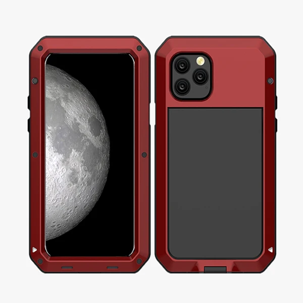 red Полный корпус ударопрочный сверхпрочный защитный чехол для iPhone 11 Pro Max закаленное стекло+ металлический алюминиевый чехол для телефона - Цвет: red