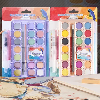 

School Drawing Professional Metallic Glitter Student Artist Solid Pigment Home Watercolor Paint Art Supplies 21 Colors Beginners