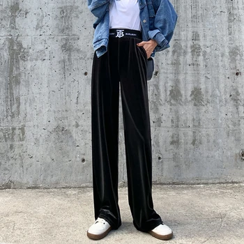

VRIGINER 2019 Autumn Winter Female Solid Wide Leg Pants Women Full Length Pants Ladies High Quality Simple Casual Straight Pants