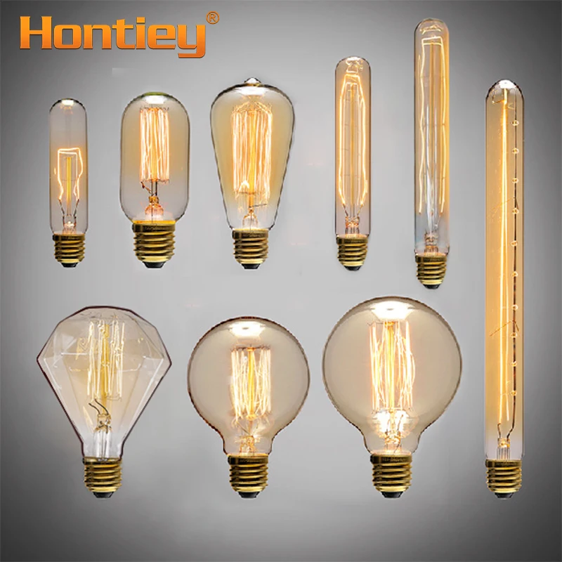 Hontiey Edison лампочка E27 лампа 110V 220V нить накаливания Ampoule лампы винтажная лампочка эдисона украшения окружающего света