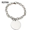 Women Fashion Bracelets Jewelry Accessories Bangles Chain Link Bracelets with Round Engravable Laser Logo/Name Charm Pendant 1