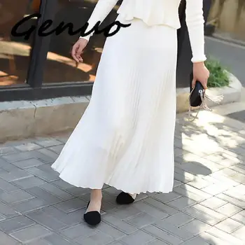 

High Elastic Waist Pleated Loose Fit Long Half-body Skirt Black Women Fashion Tide All-match New Spring Autumn 2020