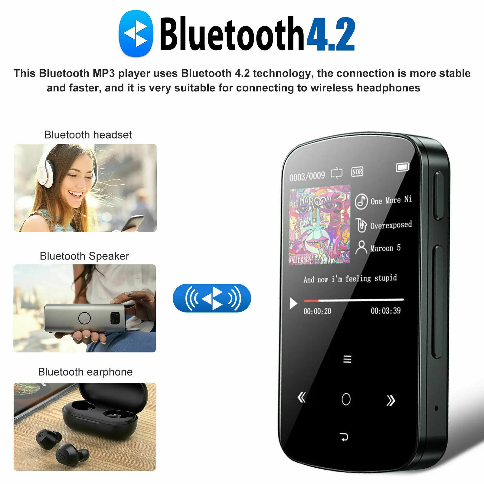 MP3 Player 32GB HiFi Lossless Sound Bluetooth Clip Music Voice Recorder FM Radio