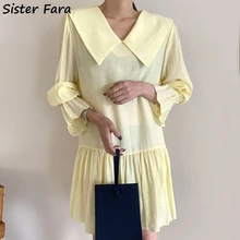 

Sister Fara 2022 Spring Autumn Loose Ruffled Dresses for Women's Flare Sleeve Mini Dress Ladies Solid Casual Pullover Dresses