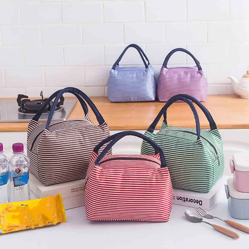 

Lunch Bag Simple Striped Fabric Lunch Bag Insulated Thermal Food Storage Bag Portable Travel Working BentoPackage Outdoor#45