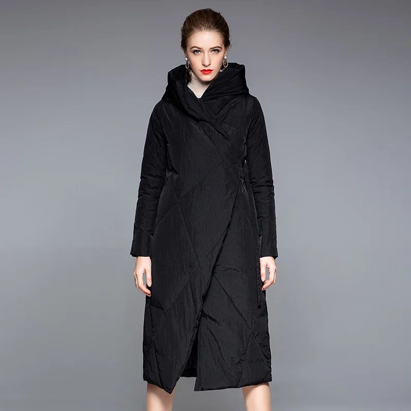 European station new winter down jacket women white duck down jackets ladies long hooded women's outerwear down coat