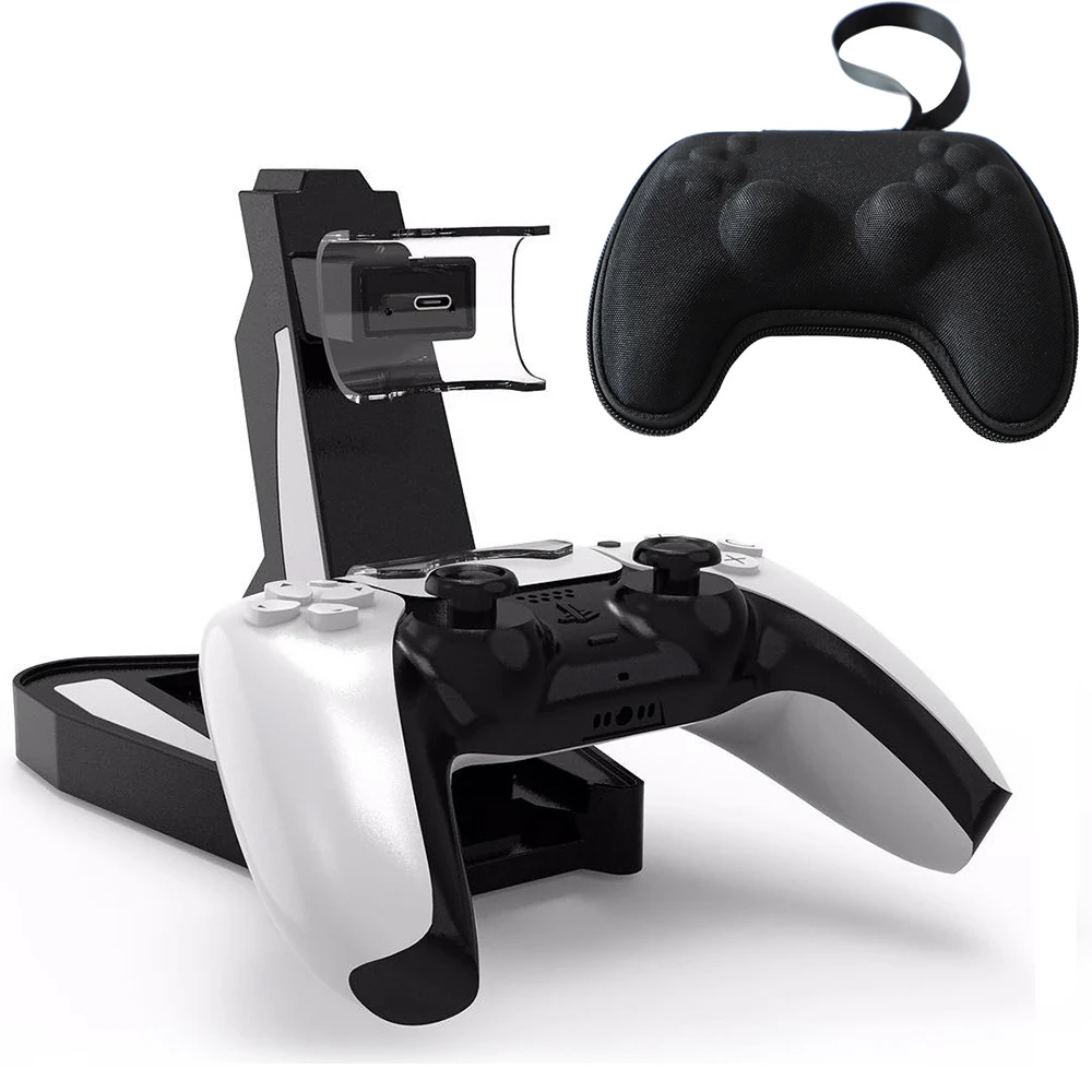 

For Playstation 5 PS5 Game Controller Dual Port Charging Dock Stand Station Charger Base + Controller Travel Storage Bag For PS5
