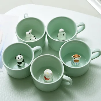 

3D Mug Animal Inside Cup Cartoon Ceramics Figurine Teacup Christmas Birthday Gift for Kids Women Men Coffee Mug FPing