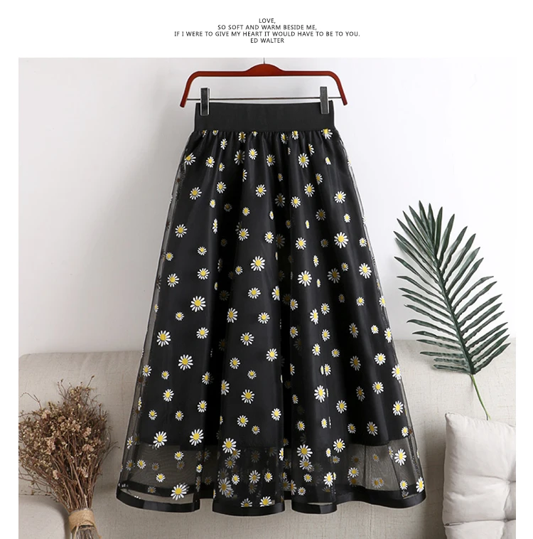 Summer High Long Fairy Woman Skirt Elegent Daisy Print Mesh Skirt for Women Female Tulle Mujer Faldas - AliExpress Women's Clothing