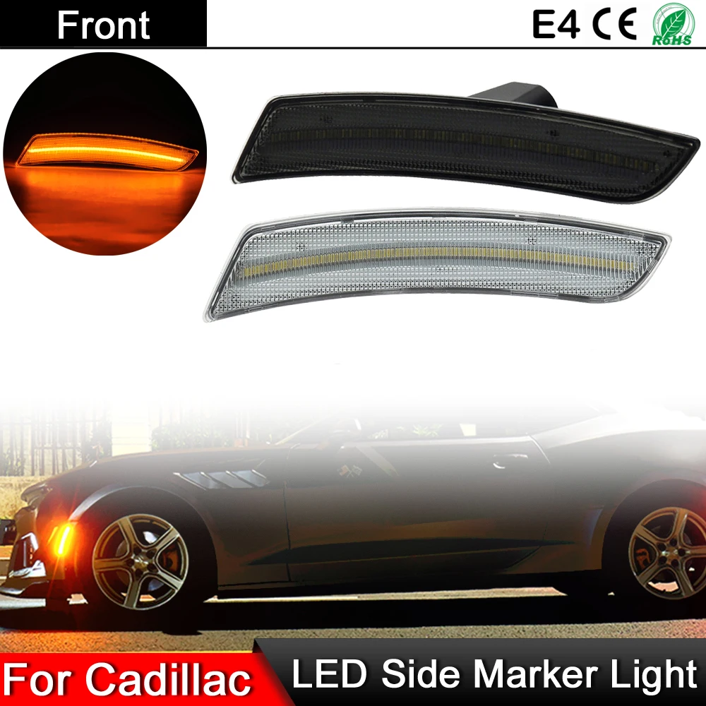 

For Cadillac ATS CTS CTS-V 2015-2019 Clear/Smoked Lens Front LED Side Fender Reflector Lamp Amber Side Marker Warning Light